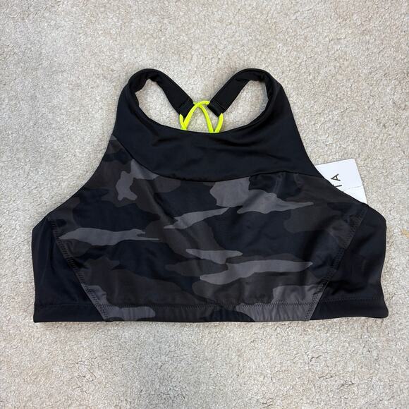 NWT Athleta Freestyle Black Gray Yellow Camo High Neck Bikini Top Size L - Picture 3 of 6